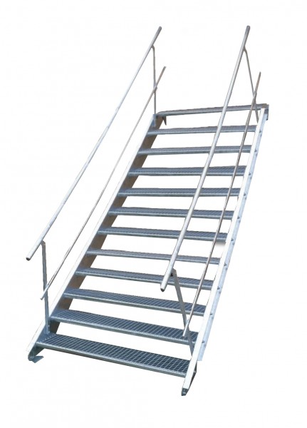 Stahltreppe 12 Stufen-Breite 90cm Variable-Höhe 180-240cm beidseit. Geländer