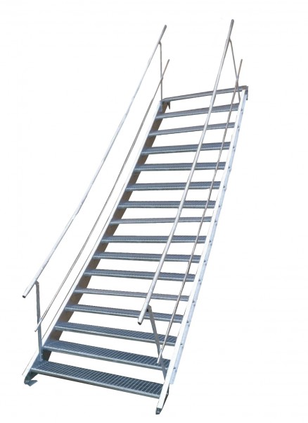 Stahltreppe 16 Stufen-Breite 160cm Variable-Höhe 274-340cm beidseit. Geländer